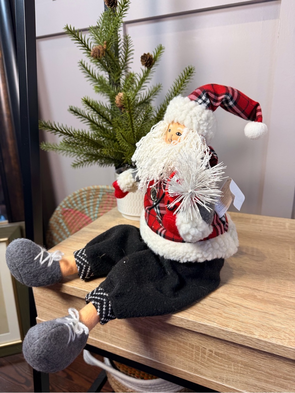 Plaid Red Santa Plush Holiday Decor Doll 18”